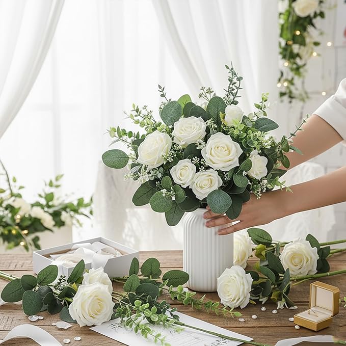 120 Pcs 6 Kinds Mixed Eucalyptus Leaves Stems Bulk Artificial Silver Dollar Leaves Picks Dried Eucalyptus Bundle Faux Spray for Wedding Vase Bouquet Decor (Eucalyptus Leaves Stems-120)