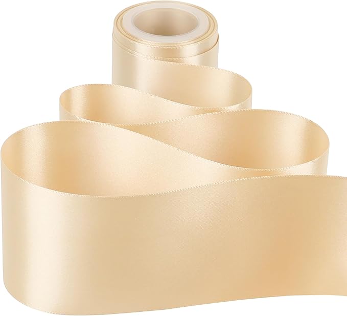 MEEDEE Champagne Satin 3 Inch Ribbon Lux Double Faced Satin Ribbon by 10 Yards Champagne Gold Ribbons Christmas Ribbons for Christmas Tree, Weddings, Flower Bouquet