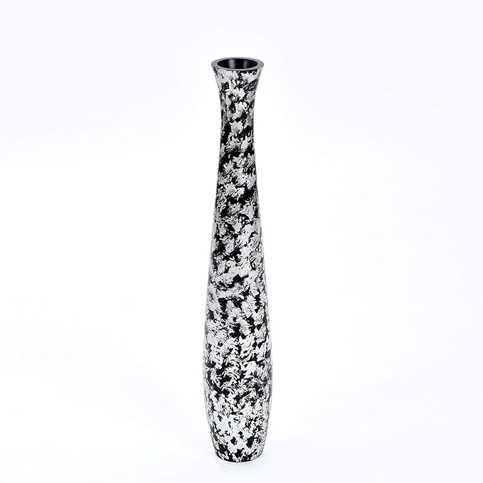 Leewadee Large Silver Home Decor Floor Vase - Wooden 26 inch Tall Farmhouse Decor Flower Holder for Fake Plant and Pampas Grass