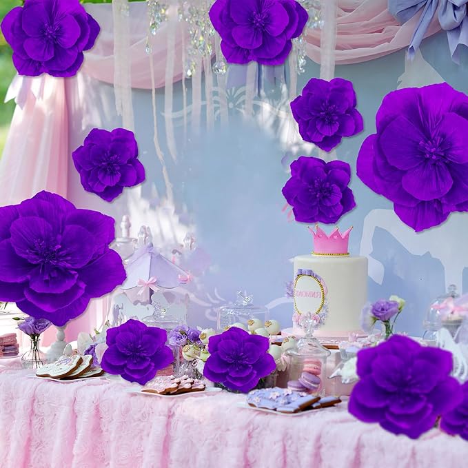 Giant Paper Flowers Artificial Large Paper Flower Decoration for Handcrafted Wall Backdrop Christmas Mexican Wedding Graduation Bridal Shower Birthday Party Supplies(Purple,12 Pcs)