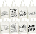 Sweetude 8 Pcs Christmas Book Lovers Club Gifts Bulk Canvas Tote Bags Bookish Librarian Reader Gift for Women Teacher Present(Basic Style)