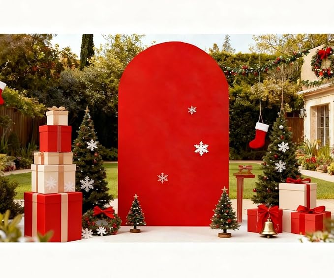 Red 7.2 FT Arch Backdrop Cover, Chiara Backdrop Covers, Red Arch Cover for Christmas Birthday Wedding Party Decoration