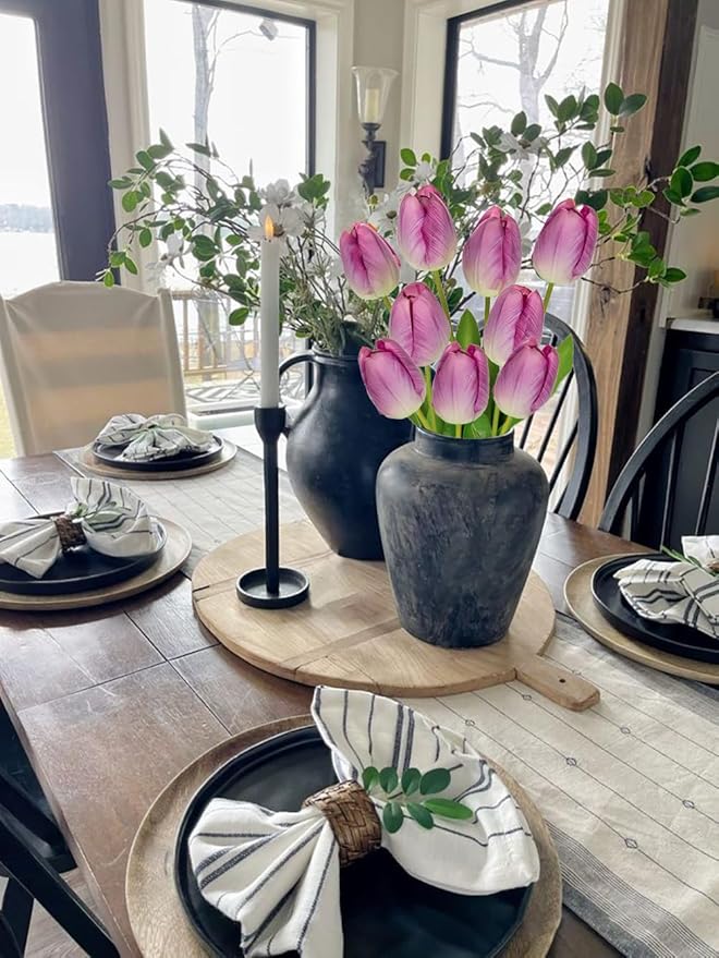 6PCS 23" Fake Tulip Flowers Artificial Violet Tulips Long Stem Faux Flower, Silk Flower Décor for Floral Arrangement Home Farmhouse Wedding Decoration