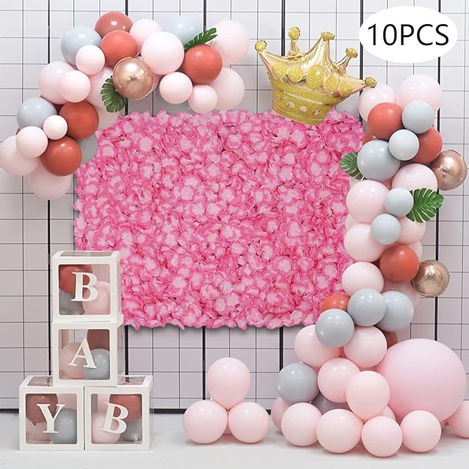 20PCS Artificial Floral Wall Backdrop, 3D Flower Wall Panel, Realistic Silk Flower Backplanes, Roll Up Fake Flower Background for Valentines Wedding Party Photo Arrangement Outdoor Decor(Deep Pink)