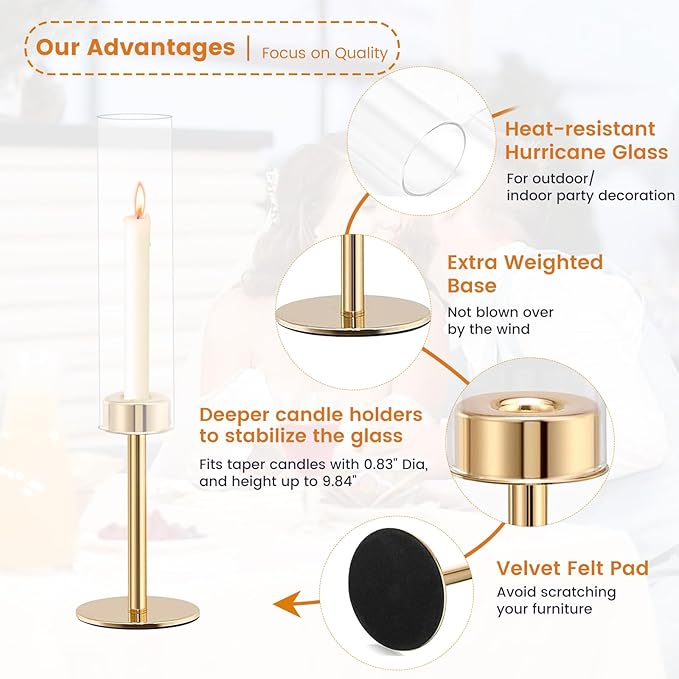 Gold Candlestick Holders Set of 6 – Tall Candle Sticks Holder Decor – Vintage Centerpiece Table Decorations – Dining Room Decor – Candle Holder Decor – Wedding Decorations – Home Decor Aesthetic Gift