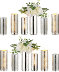 Glass Cylinder Vases Set of 12, Hewory Glittery Silver Vase for Centerpieces, Glass Hurricane Candle Holders for Pillar Floating Candle, Round Tall Vase for Wedding Anniversary Events Home Table Decor