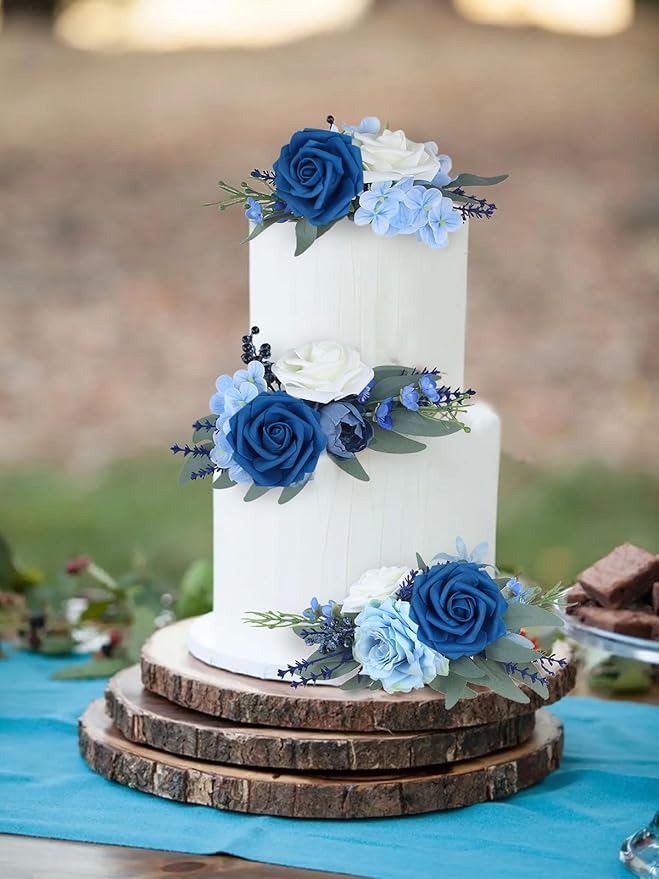 Royal Blue Roses 50PCS Artificial Blue Roses with Stems 2.95" Realistic Fake Blue Roses Foam Flowers for Baby Shower Centerpieces Kissing Ball Table Decor for Party (Royal Blue)