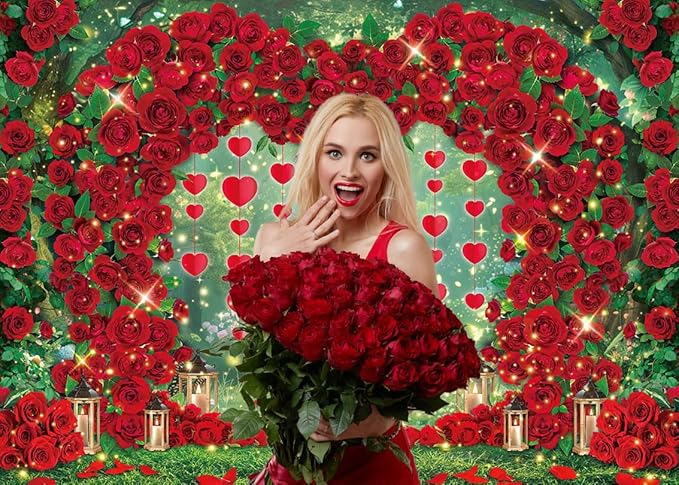 Valentine's Day Backdrop Red Rose Love Heart Garden Photography Background Floral Wedding Bridal Shower Birthday Party Decorations Photo Banner Props (94x70inch(8x6FT))