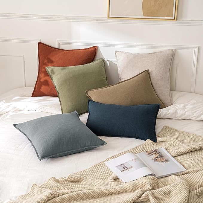 MIULEE Decorative Linen Lumbar Pillow Covers 12x20 Inch Khaki Boho Farmhouse Neutral Winter Couch Throw Pillows for Bed Pack of 2 Accent Modern Pillowcase Sofa Livingroom Home Decor