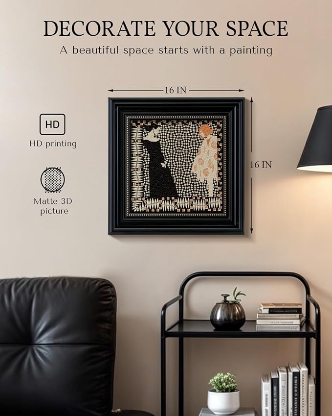 Vintage Framed 3D Textured Wall Art 16x16 Modern Vintage Geometric Silhouette Design, Sandstone Surface Abstract Retro Patterns Decorative Black Frame, Home Hallway Office Decor