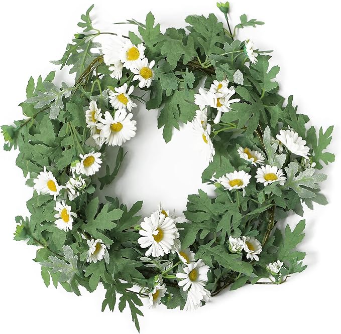 SOMYTING Artificial Daisy Garland Decorative Fake Flower Vine Hanging 5.6Ft Silk Flower Greenery for Home Garden Outdoor Ceremony Wedding Arch Floral Decor (white-2pcs)