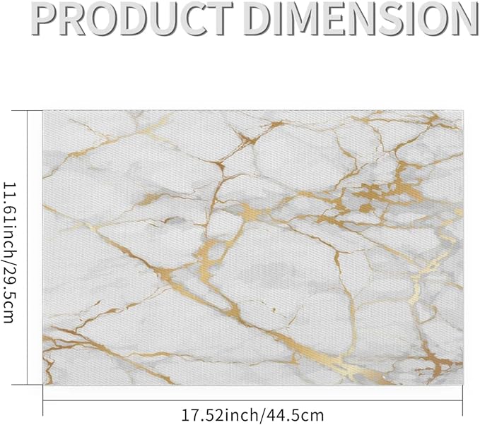 PVC Placemats Set of 1 White Gold Marble Wipeable Table Mats Washable Heat Resistant Non Slip Vinyl Dining Table Mat for Kithen Indoor Outdoor Patio Farmhouse Place Mats Decorative