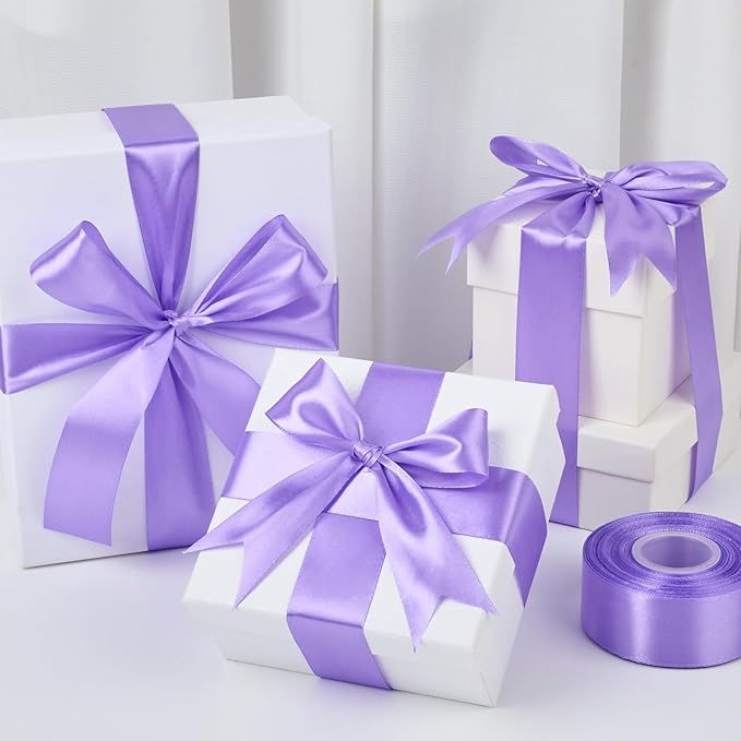 1-1/2 Inch Wide Lavender Purple Satin Ribbon, 50 Yards Solid Polyester Fabric Ribbon for Roses Making, Gift Wrapping, Christmas, Wedding Decorations, Crafts, Bows