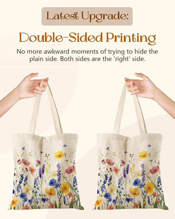 Aesthetic Tote Bag for Women- with Magnetic Buckle and Zipper Inner Pocket Cloth Cotton Canvas Tote Bags