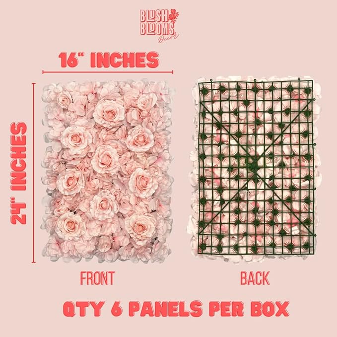 Flower Panels for Flower Wall (6 Pack) 24 Inch by 16 Inch Each | Flower Wall, Backdrop, Weddings, Event Decor, and Bridal & Baby Shower (Gradient Pink)