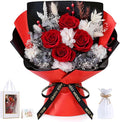 Lewondr Flower for Delivery, Preserved Flowers Bouquet, Red Rose Bouquet with Gift Box, Real Long-Lasting Forever Birthday Flowers Gifts for Wife Girlfriend Mothers Day Anniversary Proposal, White-Red