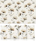 Linen Fabric Floral Placemats Set of 4 Vintage Table Mats with Beige/Brown Botanical Design, Heat-Resistant Tabletop Place Mats 12x18 in Backing for Picnic Kitchen and Dining Decor for Indoor