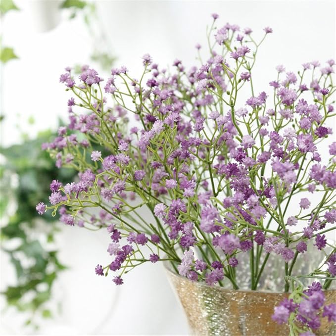 9 Pack Real Touch Artificial Baby's Breath Flowers - 21" Bendable Stems for Wedding Bouquets, Home Centerpieces & Outdoor Decor (Waterproof, Dustproof, Purple)