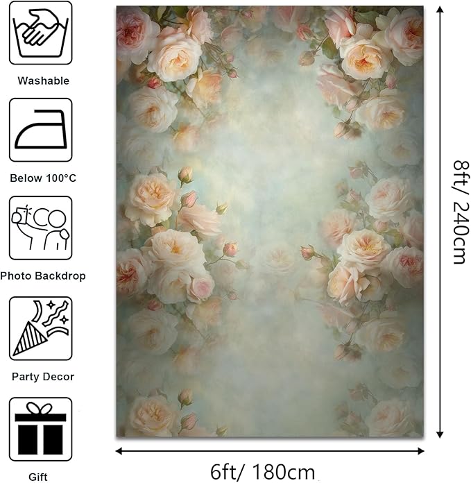 Mocsicka Abstract Floral Backdrop for Photography Retro Green Spring Watercolor Painting Floral Background Newborn Baby Shower Princess Girls Portrait Decoration Backdrop