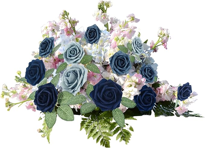 [25 PCS] Blue Roses Artificial Flowers with Long Stem Real Touch Fake Foam Roses for Decoration DIY Wedding Bouquets Centerpieces Bridal Shower