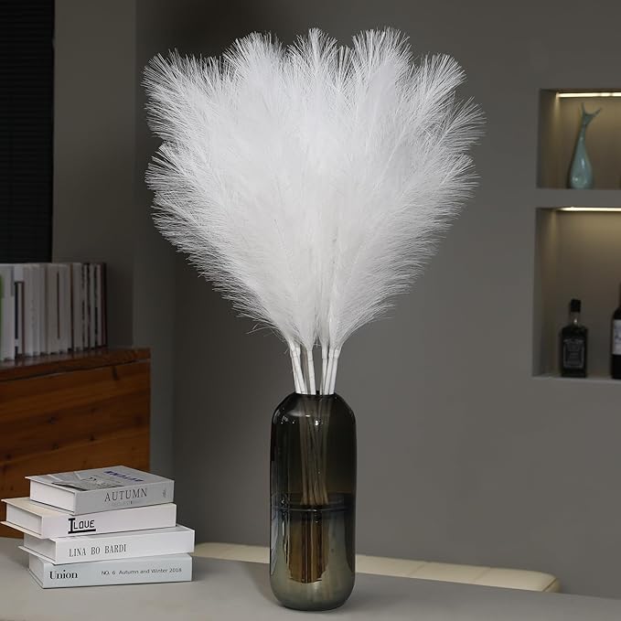 9 Stems White Faux Pampas Grass - 38 Inch Tall Artificial Pompous Grass Decor, Large Fake Pompas Floral for Vase Filler, Wedding Centerpieces, Party, Christmas and Home Decor (White)