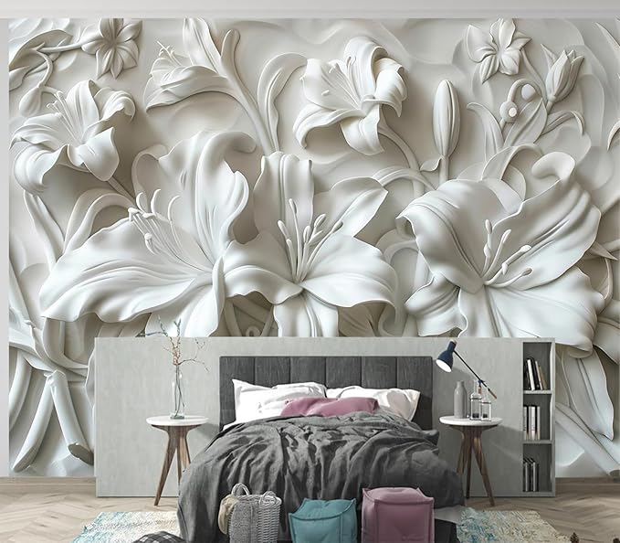 Cliouar-Plaster Floral Decorative Pattern Mural Wallpaper Peel and Stick 137" x 102"
