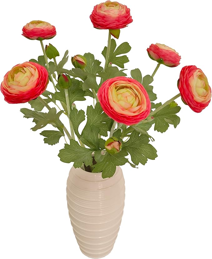 ATFL Pink Ranunculus Artificial Flowers,6 Pcs Artificial Faux Silk Ranunculus Flowers with Real Touch Stems,Fake Peony Flowers for Floral Arrangements DIY Wedding Bouquet Party Table Home Decor