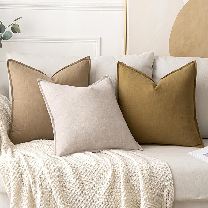 MIULEE Decorative Linen Euro Sham Pillow Covers 24x24 Mustard Yellow Boho Farmhouse Neutral Couch Throw Pillows for Bed Pack of 2 Accent Modern Pillowcase Summer Sofa Livingroom Home Decor