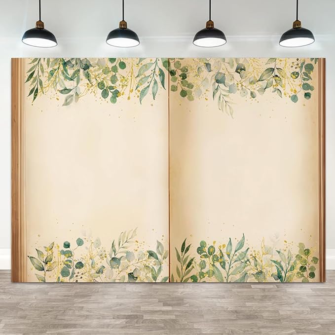 10x7ft Fairy Tale Books Backdrop Once Upon a Time Storybook Photography Background Green Leaves Foliage Old Open Magic Book Romantic Wedding Decorations Birthday Baby Shower Photo Booth Prop