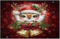 Christmas Xmas Bells Deer Placemats Set of 6 PVC Vinyl Non Slip Table Mats Heat Resistant Place Mats Washable Wipeable Dining Table Mat for Kitchen Decor Party Indoor Outdoor Decorative Gift