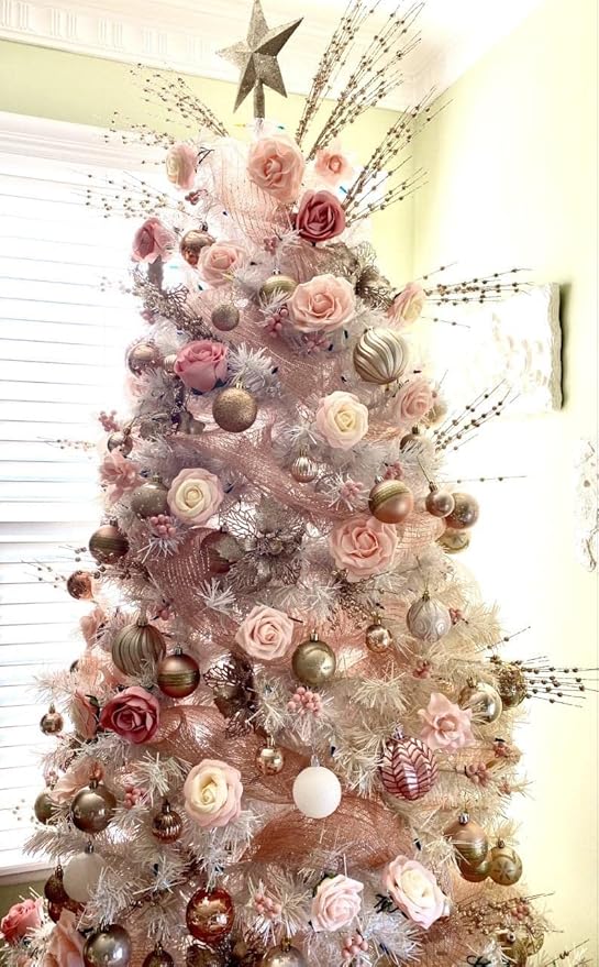 Artificial Glitter Berry Stem Decorations, Fake Bead Sticks Pick 17 Inch Stems for Halloween Christmas Ornaments Glittery Twigs Xmas Tree Wreath Vase Filler Home Decor - Champagne Pink 10 Pack