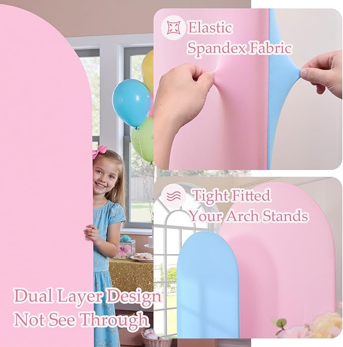 Blue Pink Arch Backdrop Cover Set of 2-7.2ft 6ft Dual Color Wedding Arch Cover-Wrinkle Free Stretchy Spandex Fitted Chiara Arch Stand Cover for Boy Girl Birthday Party Gender Reavel Photo Photography