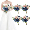 Set of 4 Bridesmaid Bouquets for Wedding - 7 Inch Artificial Flowers Bouquets for Ceremony Anniversary Centerpieces Decorations - Navy & Dusty