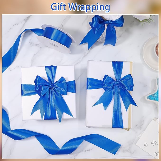 Royal Blue Ribbon 1 1/2 inch 60 Yards Blue Satin Ribbons for Flower Roses Bouquet Bows Making Gift Wrapping Birthday Party Christmas Decorations