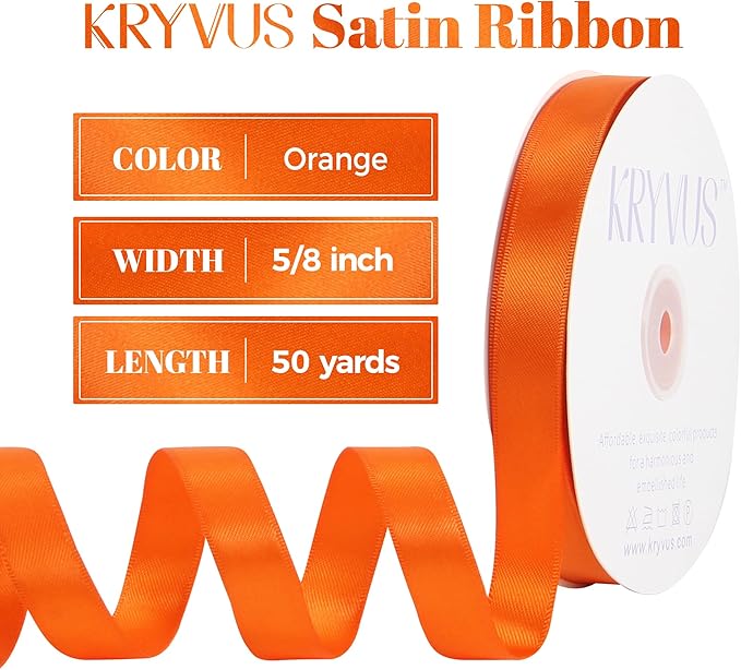 Orange Satin Ribbon, Double Faced 5/8 Inch X 50 Yards Orange Ribbon, Premium Satin Ribbon for Gift Wrapping, Crafts, Hair Bow Making, Sewing, Flower Bouquet, Wedding Party Decor