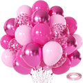 Pink Confetti Balloons Set, 50pcs 12 Inch Metallic Hot Pink Balloons, Light Pink Latex Party Balloon with Pink Ribbons for Girls Women Birthday Bridal Shower Wedding Princess Party Decorations