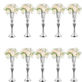 10Pcs/Set Flower Centerpiece Table Decorations Gold Trumpet Vases with Crystal Bead for Wedding Centerpieces Birthday Party Event Home Decor