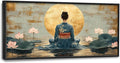Japanese Woman Large Wall Art Lotus Moon Pictures Wall Decor Nature Canvas Landscape Print Painting Modern Artwork Home Decoration for Living Room Bathroom Bedroom Office Framed 60"x30"