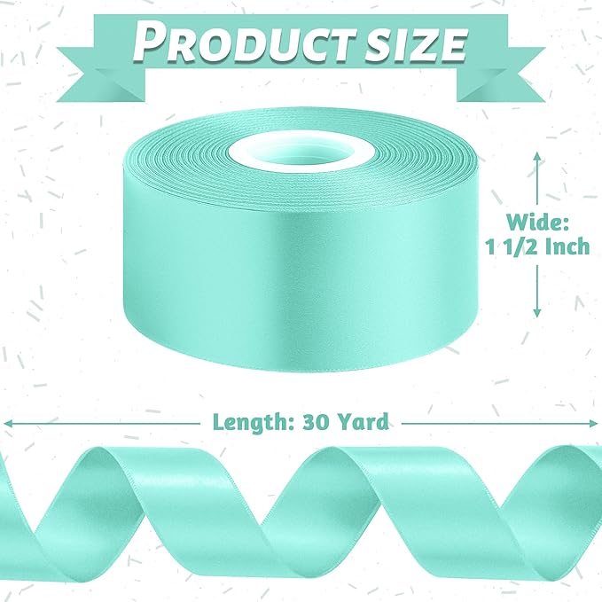Fullive Mint Blue Ribbon for Gift Wrapping, 1 1/2 Inch 30Yards Ribbons for Crafts, Polyester Solid Satin Ribbon for Flower Bouquet Easter Birthday Christmas Decorations Floral Arrangements DIY Bows