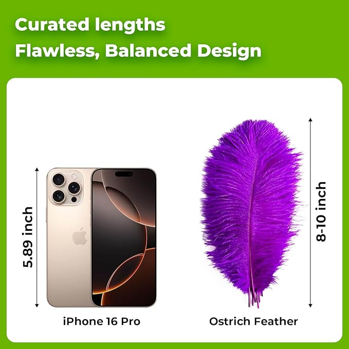 Piokio 20 pcs Natural Purple Ostrich Feathers 8-10 inch(20-25 cm) Bulk for DIY Handmade Artwork and DIY Clothes, Feather Pens, Dream Catcher, Table Decoration.