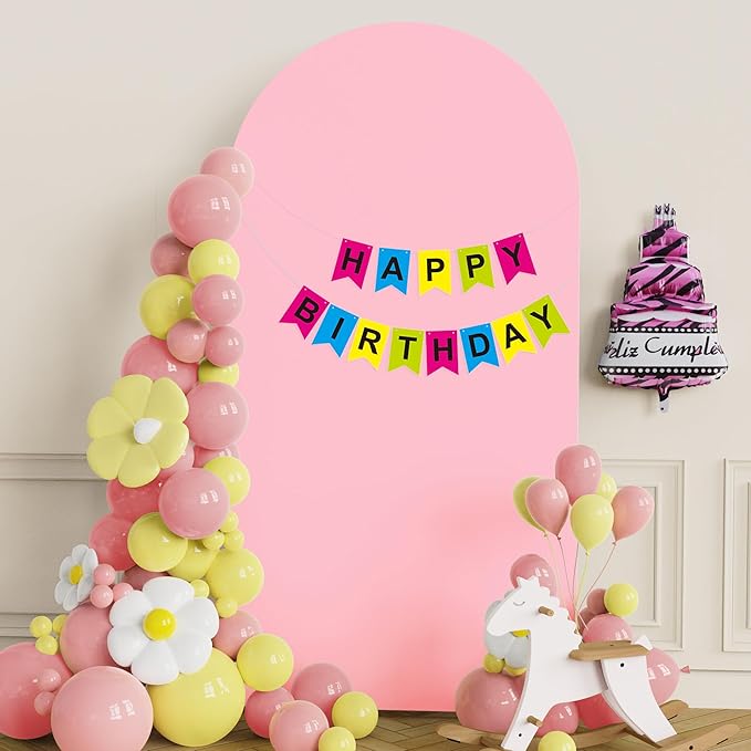 Putros 6.6ft Metal Arch Stand with Cover Pink Spandex Fitted Wedding Arch Cover and Round Top Chiara Backdrop Stand Set for Birthday Party Baby Shower Decoration