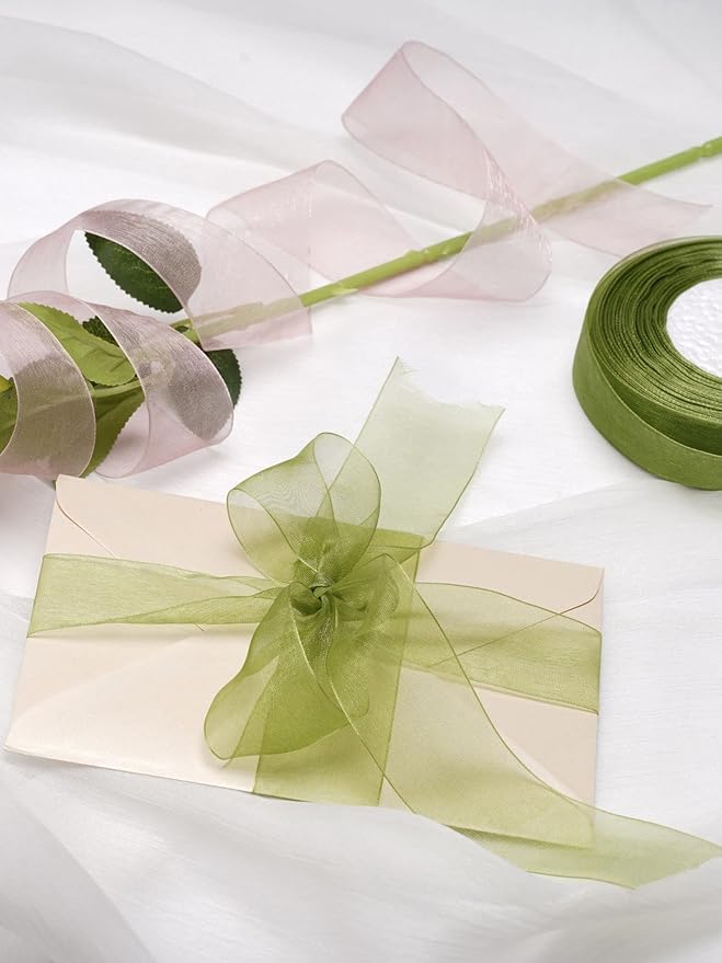 2 Roll Saga GreenOrganza Ribbon 1.5 Inch - 100 Yards for Wedding Gift Wrapping, Invitations & Party Decoration