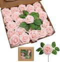 Light Pink Artificial Roses Flowers 100pcs Real Looking Foam Fake Roses with Stems for DIY Wedding Bouquets Bridal Shower Centerpieces Party Decorations (100, Light Pink)