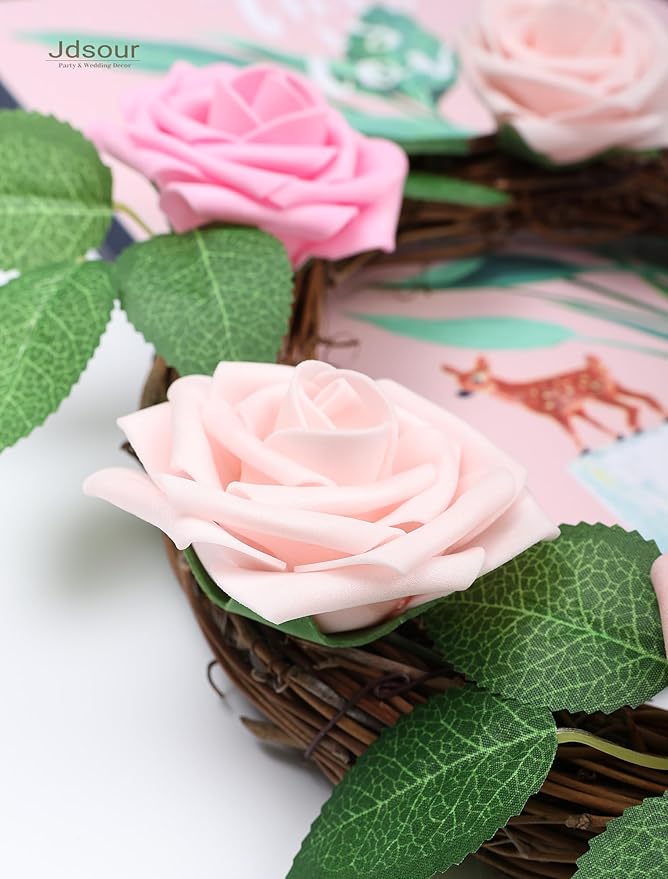 25pcs Artificial Flower，Real Looking Foam Roses w/Stem for DIY Wedding Bouquets Centerpieces Bridal Shower Party Decor-Shades of Hot Pink