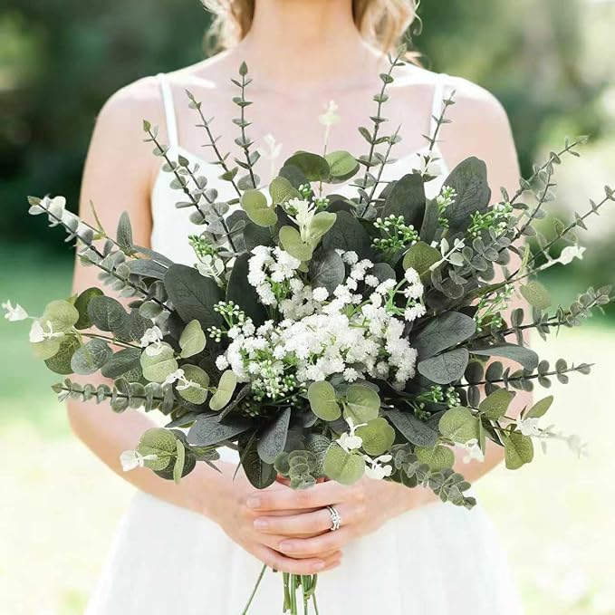 60 Pcs Mixed Artificial Eucalyptus Leaves Stems Bulk,Baby Breath Artificial Flowers Bulk with Eucalyptus Leaves Greenery Stems for DIY Bouquets Wedding Floral Home Decor (Green-60pcs)