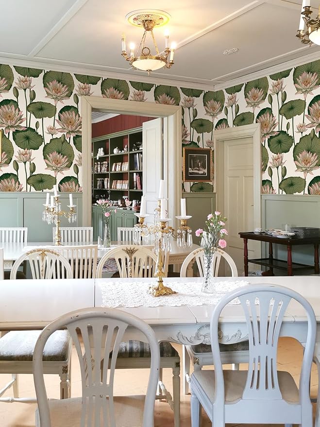 Orainege Floral Wallpaper Peel and Stick Floral Contact Paper Boho 16.9inx118.1in Lotus Flower Wallpaper Removable Self Adhesive Wall Paper for Bedroom Cabinets Decorative