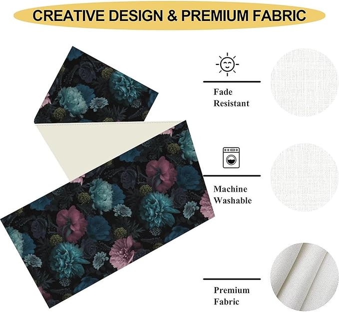 Vintage Floral Table Runner, Rustic Retro Boho Floral Print Coffee Table Center Decor for Home Kitchen Dining Patio Holiday Party Indoor Outdoor Table Decorations 13x36 inch
