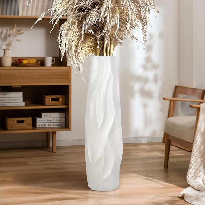Large Floor Ceramic Tall Vase 28 Inches,White Modern Flower Tall Vases for Office, Home,Farmhouse,Living Room Décor,Simple Origami Design Fall Decorative Porcelain Flower Arrangement Vase Ideal Gift