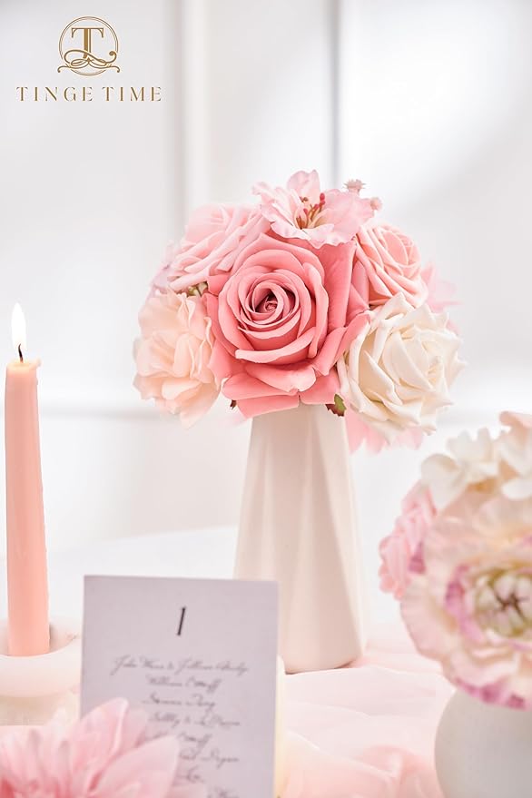 TINGE TIME Artificial Flowers Light Pink Flower Combo for DIY Wedding Bouquets Table Centerpieces Arrangements Party Baby Shower Home Spring Decorations