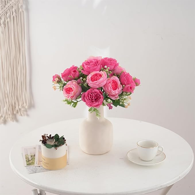 2 Packs Peonies Artificial Flowers, Silk Rose Pink Artificial Peonies Flowers Fake Peonies Faux Peonies Bouquet for Centerpiece Table Wedding Party Home Decor (2, Rose Red & Pink)